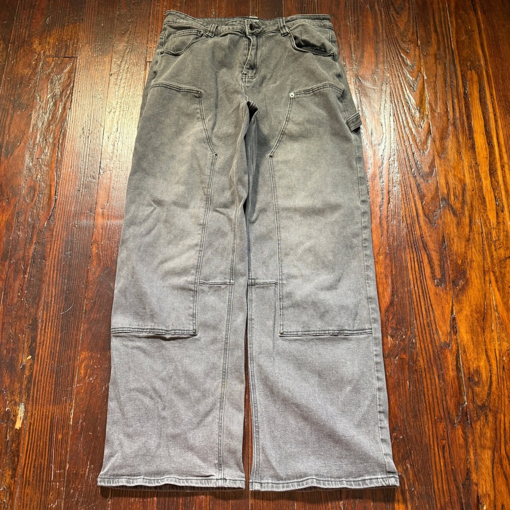 Hot Topic Carpenter Jeans Mens 34x32 Washed Black Double Knee Wide Leg Y2K